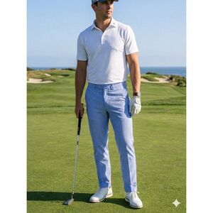Polo Golf Ralph Lauren Pants Mens 38/32 Blue White Seersucker Striped Trousers